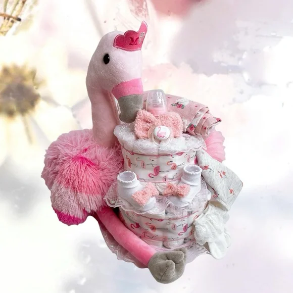 Flamingo Diaper Cake, Baby Shower Gift