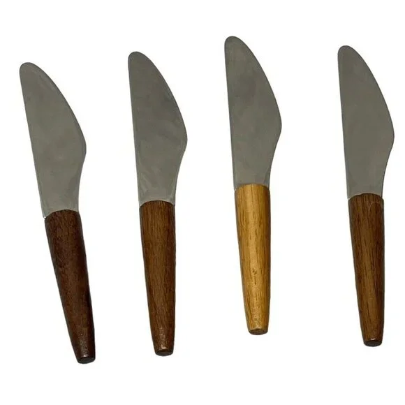 4 Vintage MCM Cheese Knives Stainless Dal USA Wooden Handles