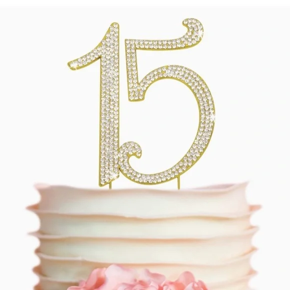 Sparkly Rhinestone Quinceañera/ 15 Cake Topper Decoration