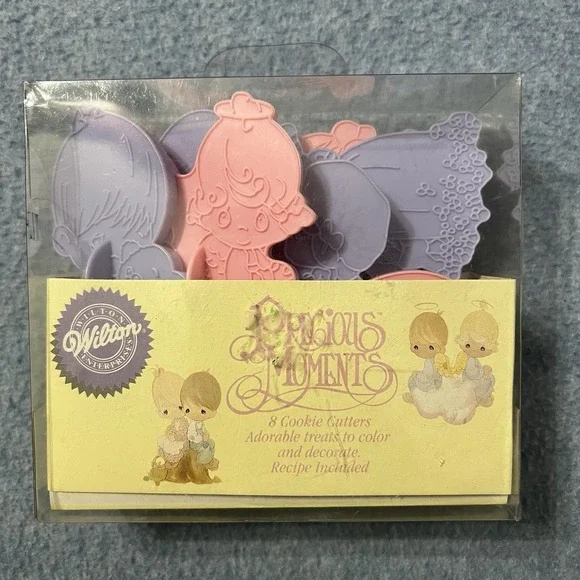 Set of 8 - PRECIOUS MOMENTS‎ 1993 Wilton Cookie Cutters Pink & Purple Plastic