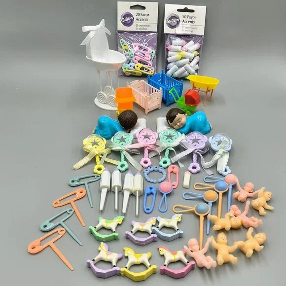 Huge Lot Wilton Baby Cake Toppers Favors Cradle Furniture Rattles Bottles Babies