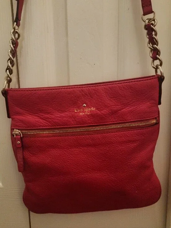 Kate Spade Pink Pebbled Leather Chain-Accent Crossbody Great Condition!!