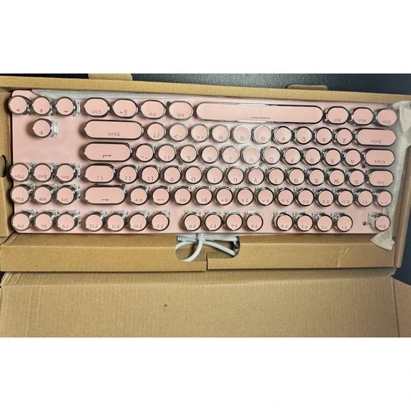 Pink Retro Mechanical Keyboard 87 Key‎ Typewriter Style USB Wired Gaming