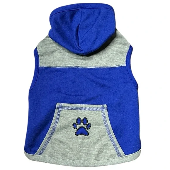Blue and Gray Dog Hoodie with Paw Print