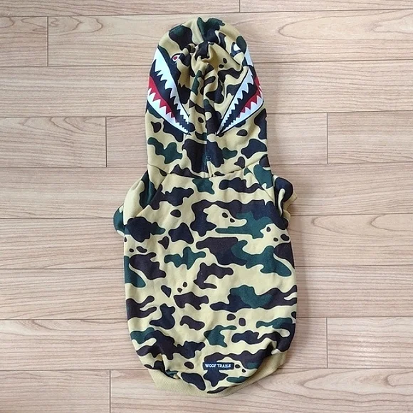Woof Trails Camo Shark Fleece Lined Dog Hoodie Size XXL