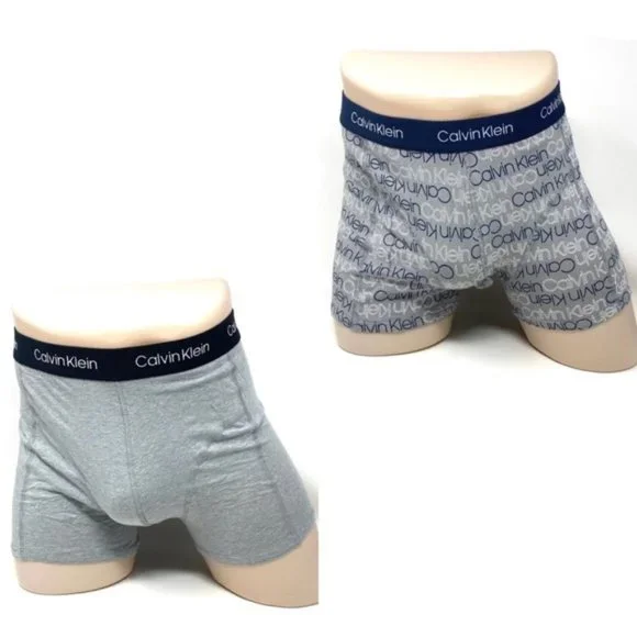 🌿Sale🌿 Calvin Klein 2 Pack Mens Cotton Stretch Trunk Grey Dark Blue NP21670900