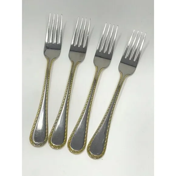 Oneida GOLDEN BELMONT Stainless Rope Edge Gold Dinner Forks 8 1/8” Set Of 4