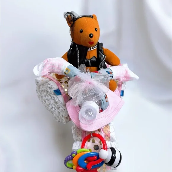 Motorcycle Girls Diaper Cake, Baby Shower Gift