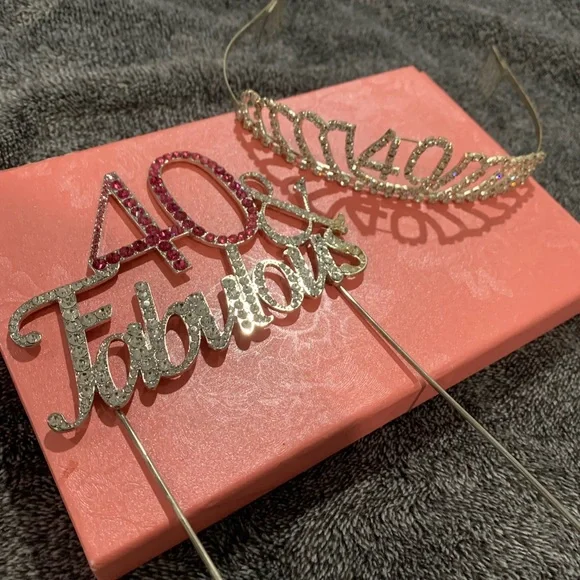 40 and Fabulous “package” Cake Topper and Tiara with Rhinestones
