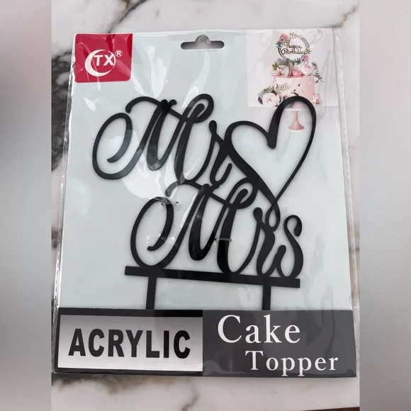 Black Acrylic Mr & Mrs Cake Topper wedding engagement cake topper