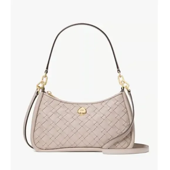 Kate Spade Kayla Woven Leather Small Shoulder Bag **MISSING Strap** Gray Pink