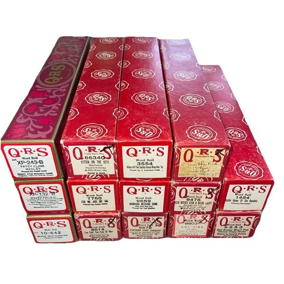 Vintage QRS Player Piano Word Rolls Lot of 14 All Original Boxes Labeled As Is