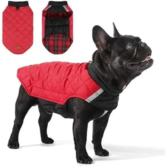 Reversible Waterproof Dog Coat Adjustable Winter Jacket for Small Dogs