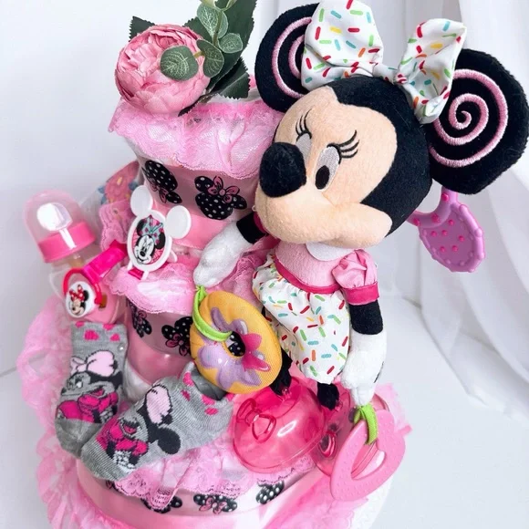 Minnie Mouse Themed Diaper Cake, Baby Shower Gift