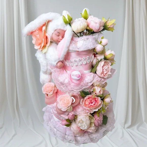 Bunny Diaper Cake, Flowers Diaper cake