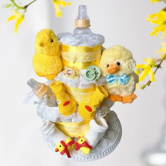 Twins Farm Unisex Diaper Cake, Duck and Chick Diaper Cake