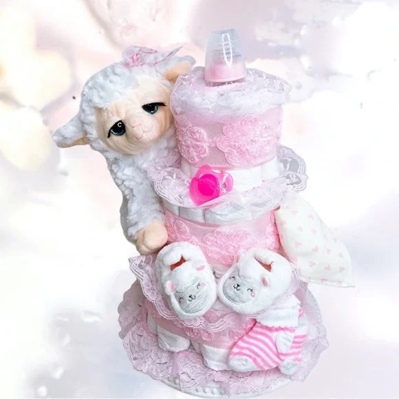 Lamb Girl Diaper Cake