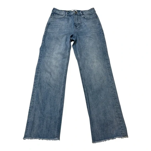 Kate Spade Straight High Waist Ooh La La Crop Raw Hem Blue Denim Jeans Size 26