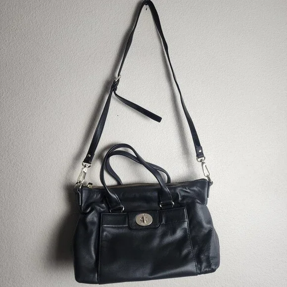 Kate Spade New York Satchel Bag Womens Medium Black Leather Crossbody Purse Zip