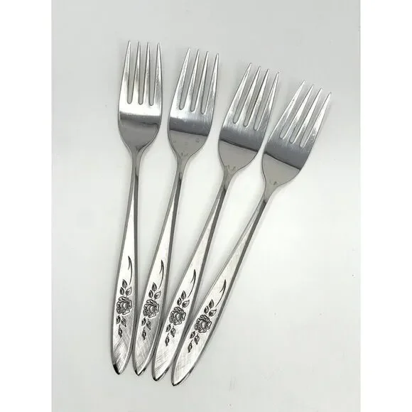 Vintage Oneida Community ROSE SHADOW Stainless Dinner Forks 7 3/8