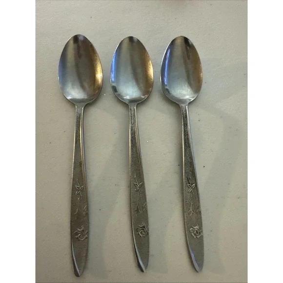 Stanley Roberts Stainless Japan Florentine Rose 3 Teaspoons Glossy Textured