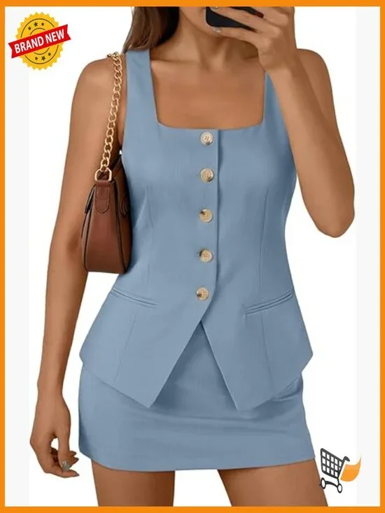 Women's 2 Piece Skirt Set - Sleeveless Vest Top & Matching Skirt Set
