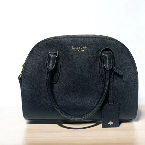 Kate Spade New York Reiley Dome Satchel Black Saffiano Leather Gold Hardware