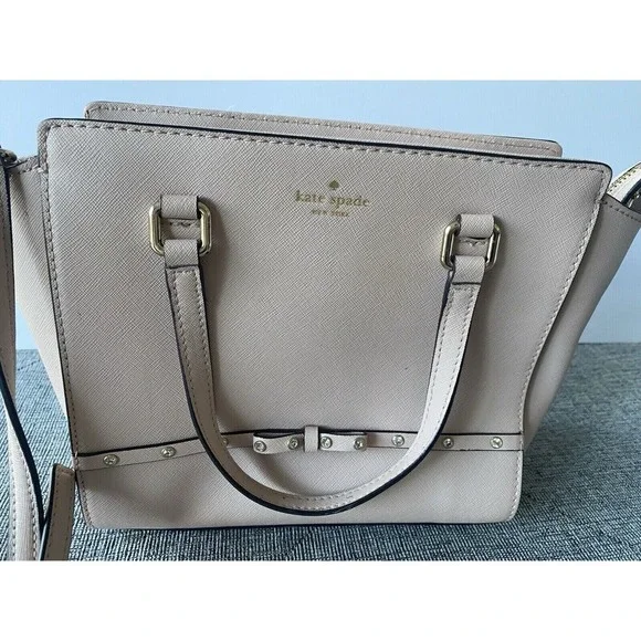 Kate Spade NY small Hadlee Laurel way Jeweled Saffiano Leather Tote Warm Vellum