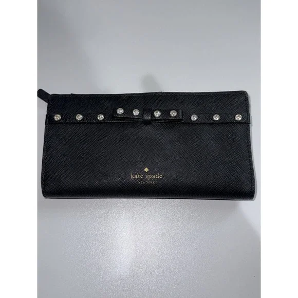 Kate Spade New York 250754 Womens Laurel Way Jeweled Clutch Wallet Black Bling R