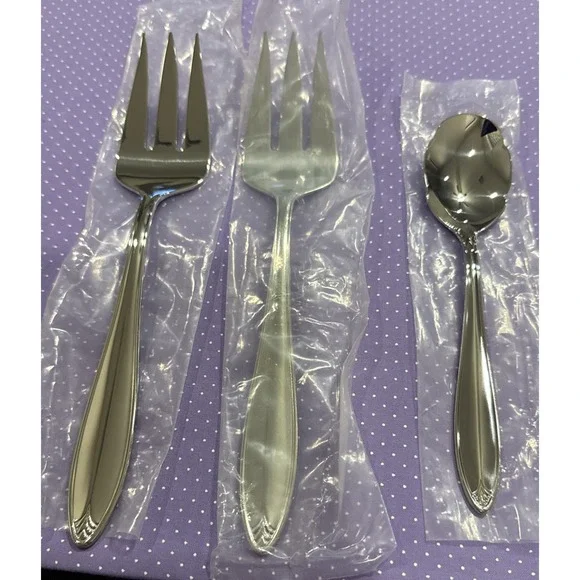 Lenox Covington Stainless Steel Flatware Meat Fork Sugar Spoon Set‎ of 3 NEW