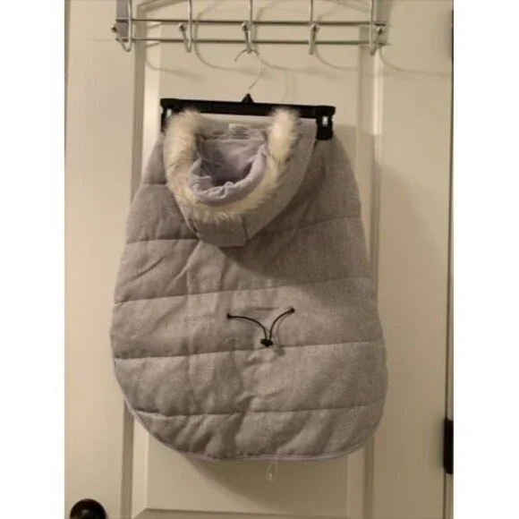 Pet Dog Cat Gray Twill Vest Jacket Coat Fur Trim Size XL