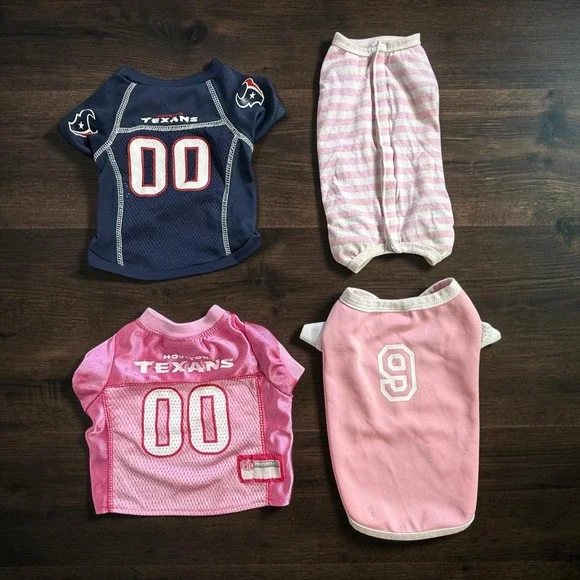 Houston Texans NFL Dog Jersey Set Small Pink Navy Blue Striped Pajamas 4pc Lot