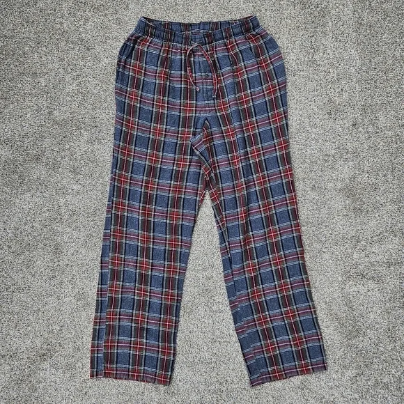 LL Bean Men's Scotch Plaid Flannel Sleep Pants Navy Stewart Gray Pajamas Size S