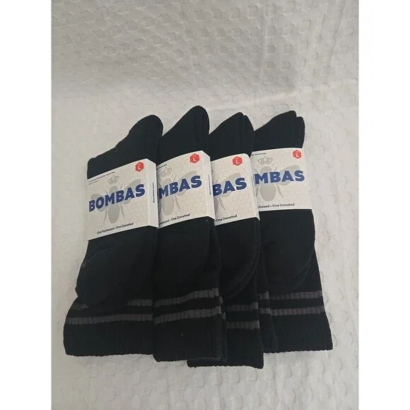 Bombas bundle Men's Calf Socks, Black with Gray Stripe Accents Size Large New