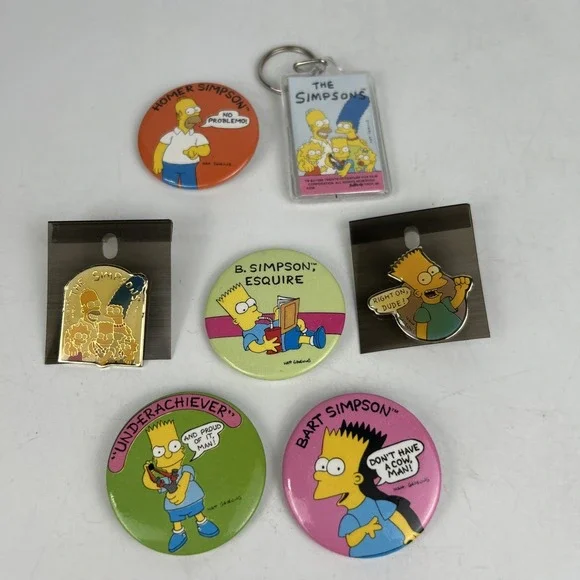 Vintage The Simpsons Pin And‎ Keychain Set Seven Items Total