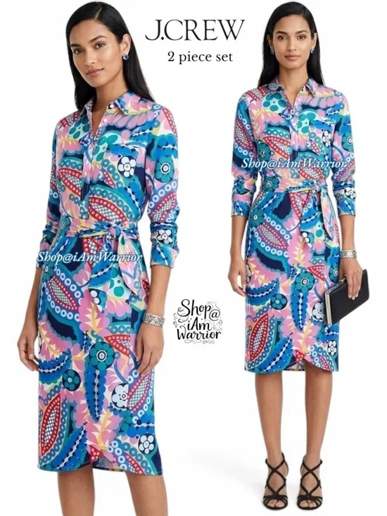 J.Crew NWOT 2-piece graphic floral long sleeve top & matching midi skirt set