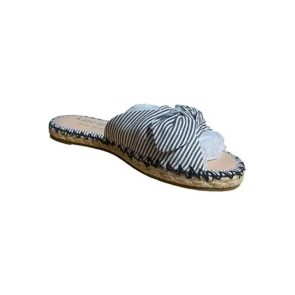 Kate Spade Saltie Shore Espadrille Blue/White Slip On Slide Sandal Sz 5.5B