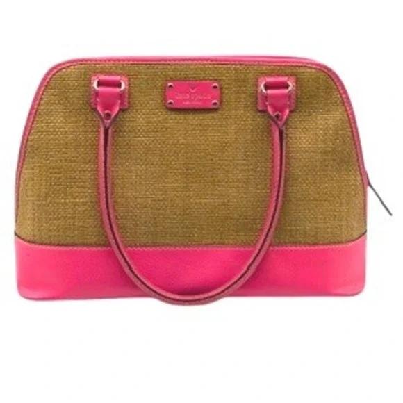 Kate Spade New York Straw Leather‎ Dome Satchel Bag Pink Tan Woven Handbag