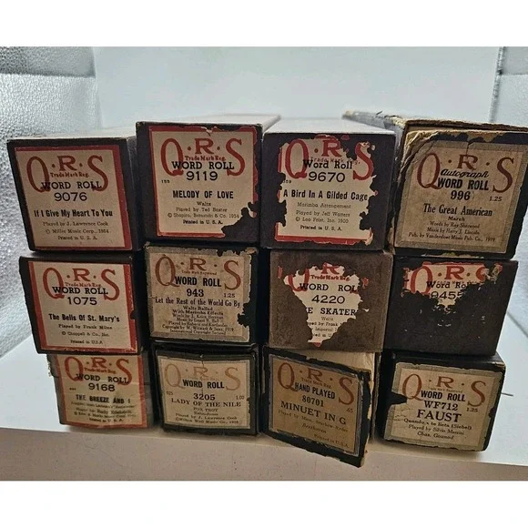 Lot of 12 Old Player Piano Rolls / QRS (D)