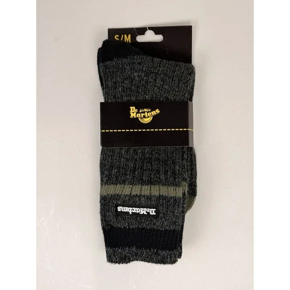 Dr. Martens Men's‎ Cotton Crew Socks, Black/Grey/Olive, Size S/M (3–8)