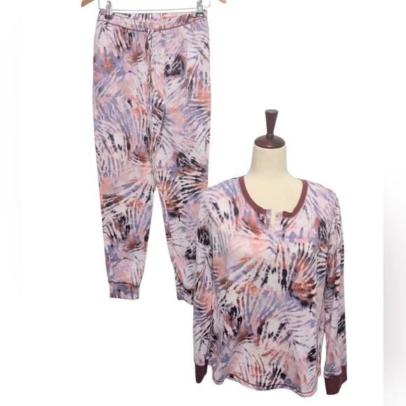 Refinery‎ 29 Tie Dye Pajama Set Loungewear Matching Jogger Pants Henley Top XS