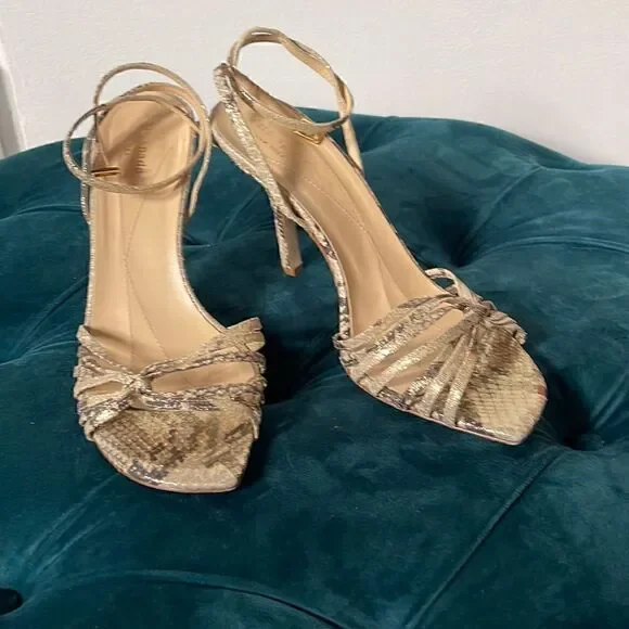 KATE SPADE NEW YORK Women Snakeskin Metallic Ankle Strap Sandals Sz 9