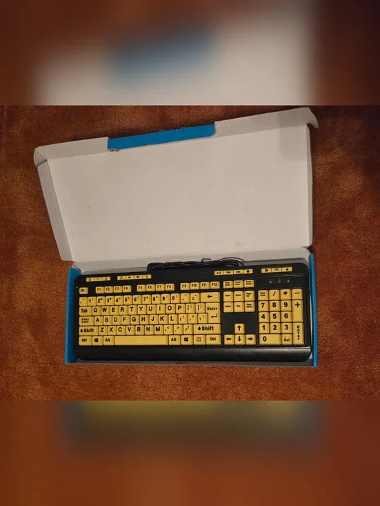 Adesso Luminous 4X Large-Print Multimedia Keyboard, Black w/ Yellow Keys--NEW!