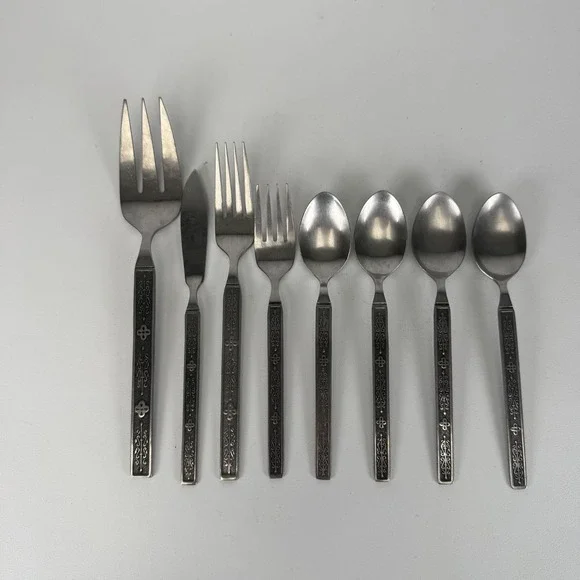 Nasco Kashmir Vintage MIX LOT OF 8 Stainless Korea FORK SPOON SERVING