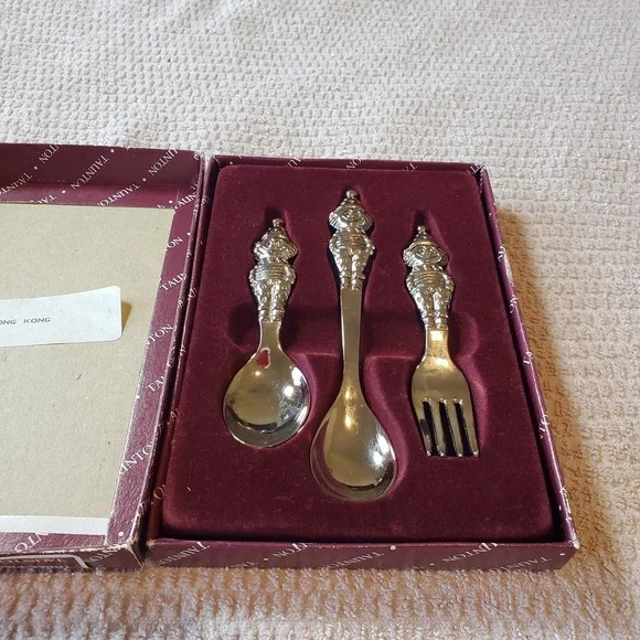 Taunton Silversmiths Chuckles 3-Piece Child Set Silver Plated‎ Vtg In Box