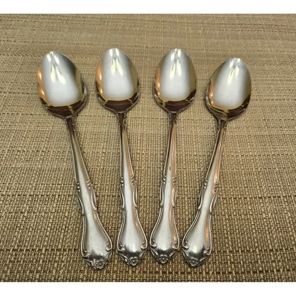 Oneida MELINDA JAPAN Stainless, Flower Tip Glossy Flatware Lot Of 4 Tablespoons