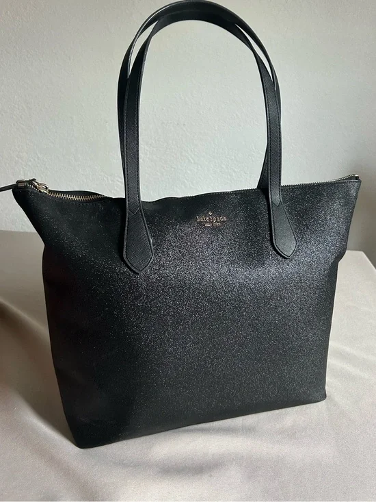 kate spade Black Glitter Tote with Gold Logo