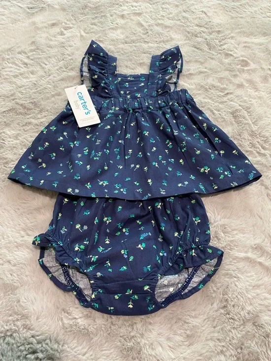 Carter's 2 piece Navy Floral Dress & Matching Bloomer Set