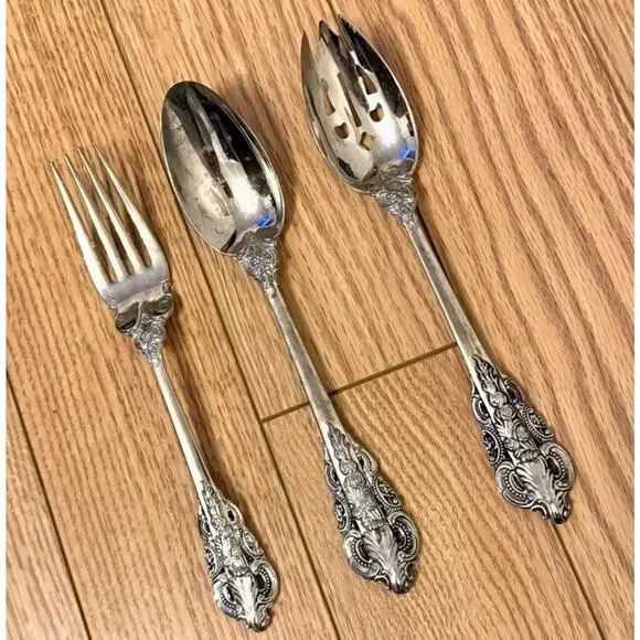 BAROQUE BY GODINGER 3 Piece Serving Set Flatware Silverplate FAST SHIP 3299-60