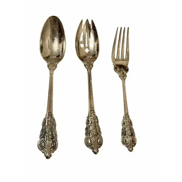BAROQUE BY GODINGER 3 Piece Serving Set Flatware Silverplate FAST SHIP 3300-60